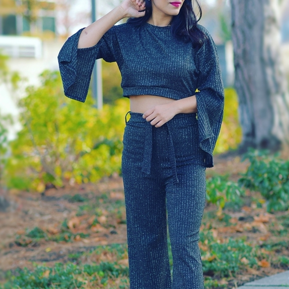 Metallic sparkly wide leg coord set